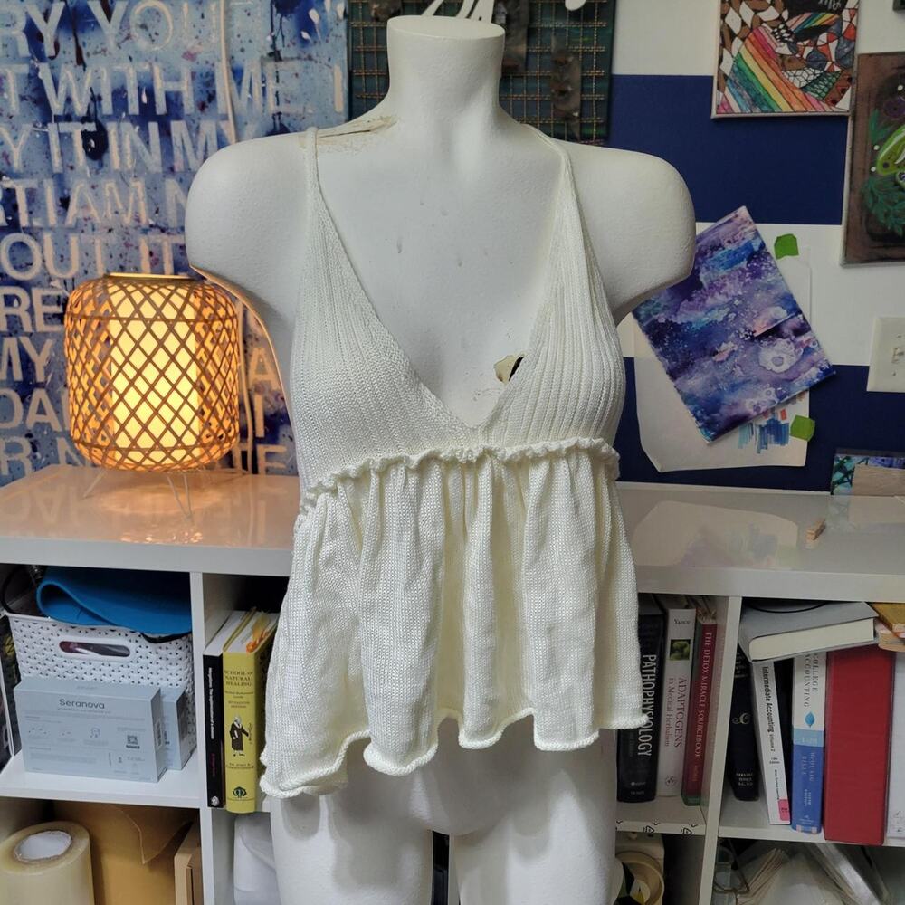 Anthropologie Kimchi Blue  Knit White halter neck top